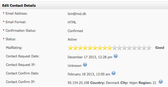 mailrating eMailPlatform Edit Contact Details